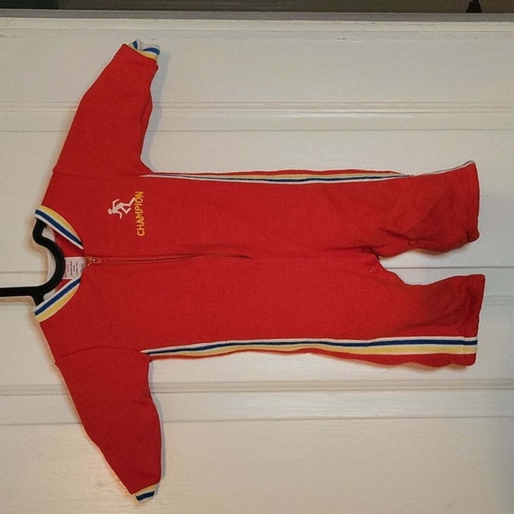 Vintage Champion One Piece Outfit - Red with Blue and Yellow Stripes - Newborn